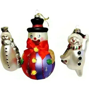 Lot of 3 Vintage BLOWN Mercury GLASS Christmas Ornaments - SNOWMAN set